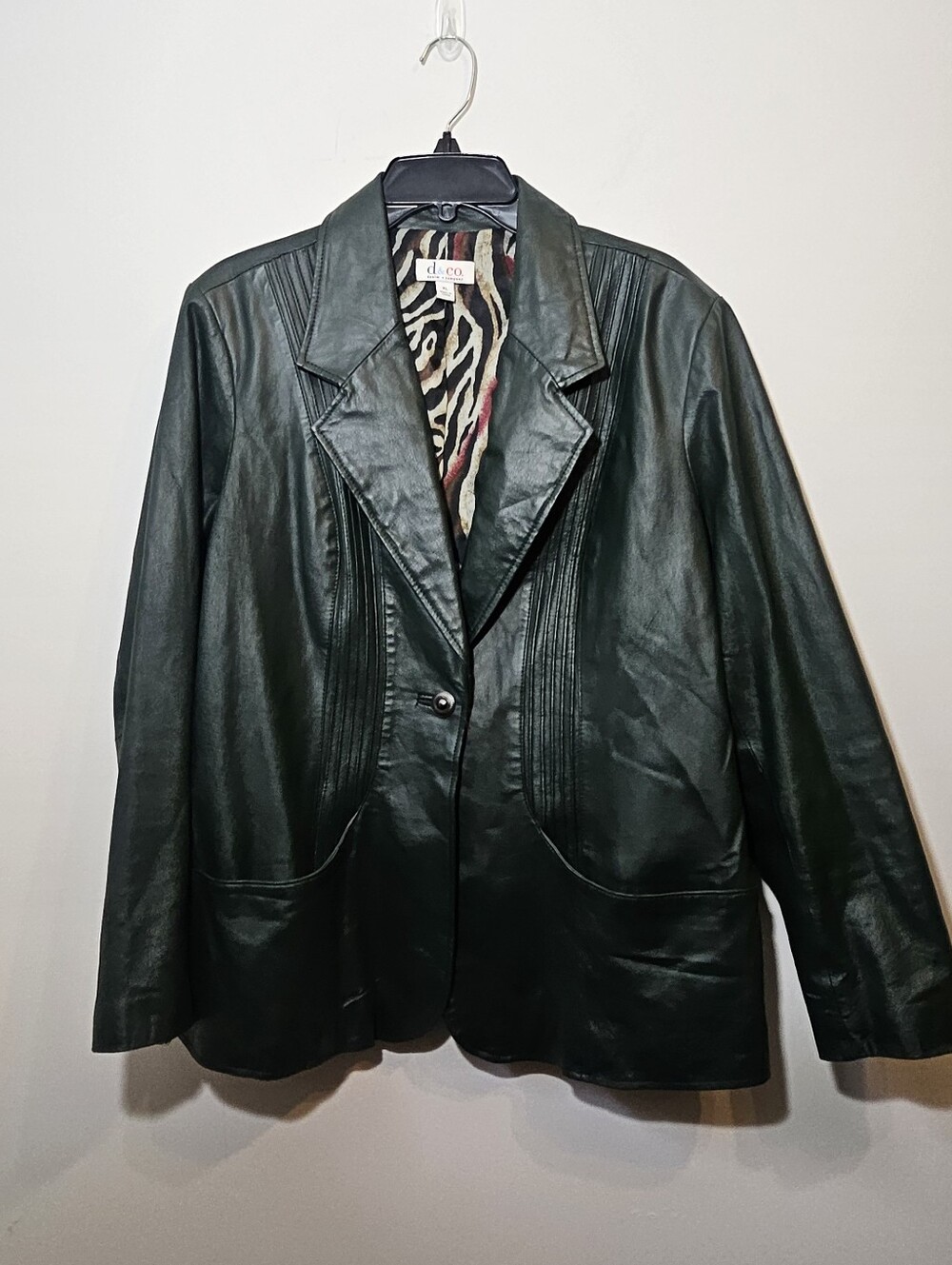 Dark Green Genuine Leather Jacket Denim & Co XL